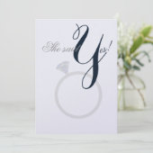 Diamond Ring Sie sagte Ja Navy und Grau Party Card Einladung (Stehend Vorderseite)