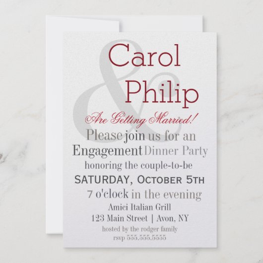 Diamond Ring Sie sagte Yes Silver & Burgund Party Einladung (Rückseite)