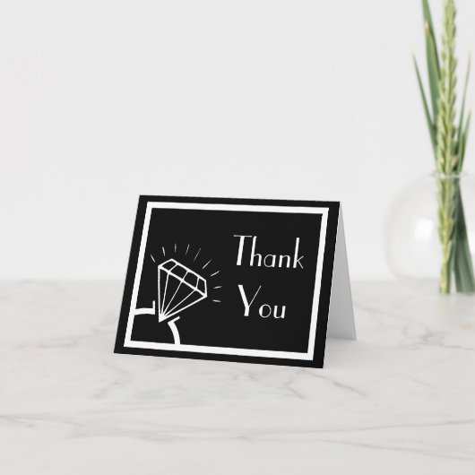 Diamond Ring Silhouette Thank You (Black / White) Dankeskarte (Vorderseite)