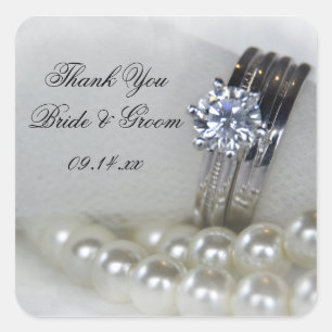 Diamond Rings Pearls Wedls Vielen Dank für Ihre Un Quadratischer Aufkleber