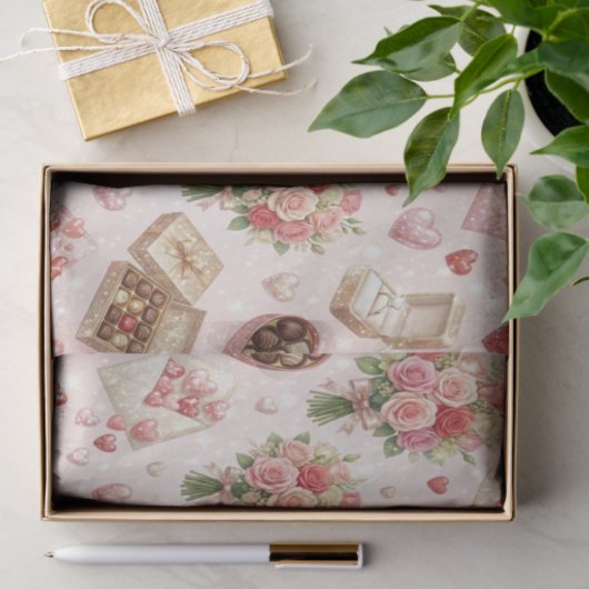 Diamond Rings, Roses & Luxury Gift Boxes Pattern Seidenpapier (Geschenk)