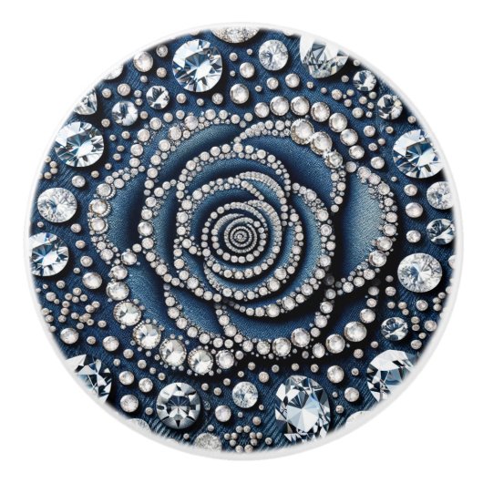 Diamond Rose & Denim Glam Bling Keramikknauf (Vorderseite)