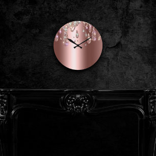 Diamond Rose Gold Tropfen   Tropfen von Glitzer au Runde Wanduhr