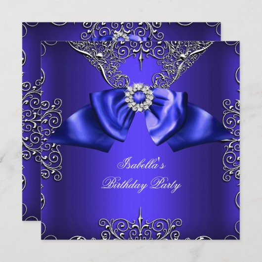 Diamond Royal Blue Lila Silver Elegante Geburtstag Einladung (Vorne/Hinten)