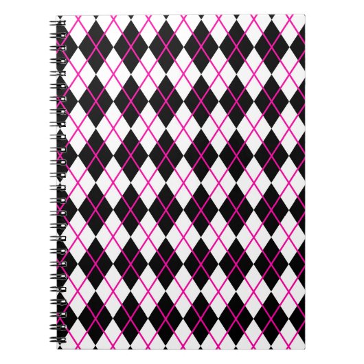 Diamond Shape Argyle Print Black and Pink Notizblock (Vorderseite)