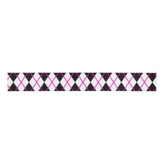 Diamond Shape Argyle Print Black Pink Ribbon Ripsband (Vorderseite)