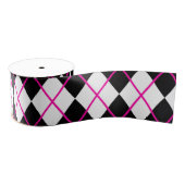 Diamond Shape Argyle Print Black Pink Ribbon Ripsband (Spule)