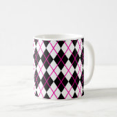 Diamond Shape Argyle Print Cup Mug Black Pink Kaffeetasse (VorderseiteRechts)