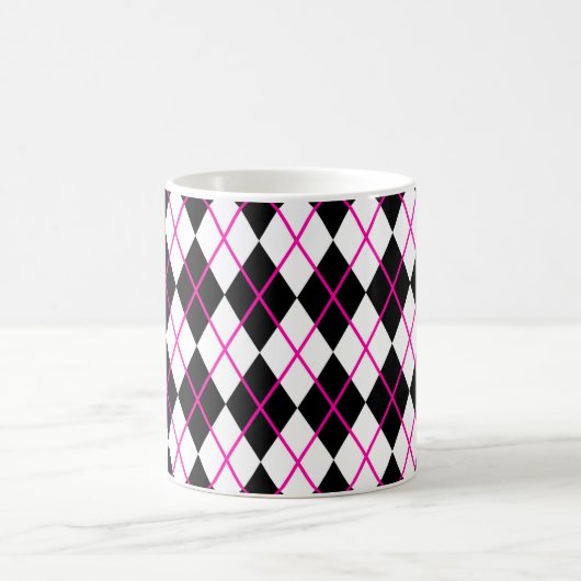 Diamond Shape Argyle Print Cup Mug Black Pink Kaffeetasse (Mittel)