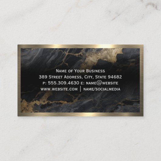 Diamond Shine | Schwarzer Marmor | Gold Metallic Visitenkarte (Rückseite)