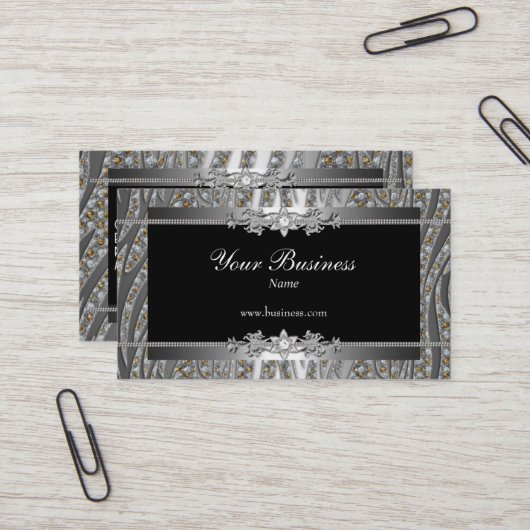 Diamond Silver Black Elegant Zebra Jewel Visitenkarte (Vorderseite/Rückseite Beispiel)