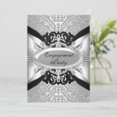 Diamond Silver & Black Engagement Party einladen Einladung (Stehend Vorderseite)