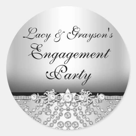 Diamond Silver & Black Engagement Party Sticker (Vorderseite)