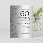 Diamond Silver Floral 60 Jahre Jubiläum Einladung (Stehend Vorderseite)