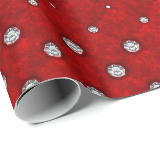 Diamond Silver Red Holidays Winter Velvet Elegant Geschenkpapier (Rolleneckpunkt)