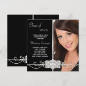 Diamond Silver und Black Foto Abschluss Einladung (Vorne/Hinten)