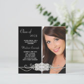 Diamond Silver und Black Foto Abschluss Einladung (Stehend Vorderseite)