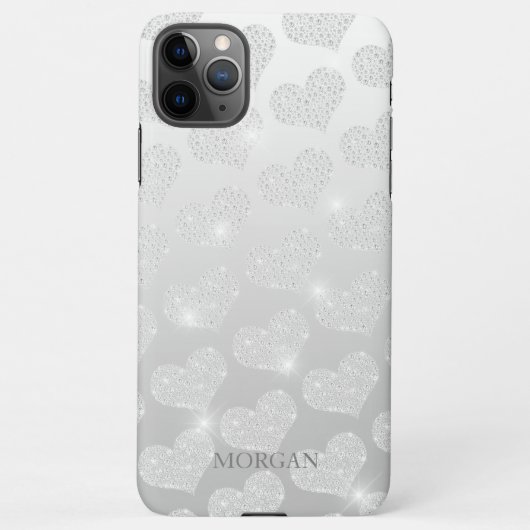 Diamond Small Heart Pattern, DIY Name, Silber Case iPhone Hülle (Rückseite)