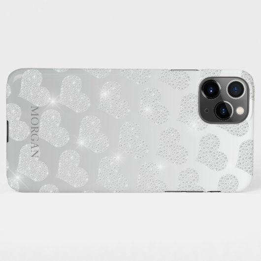 Diamond Small Heart Pattern, DIY Name, Silber Case iPhone Hülle (Rückseite (Horizontal))