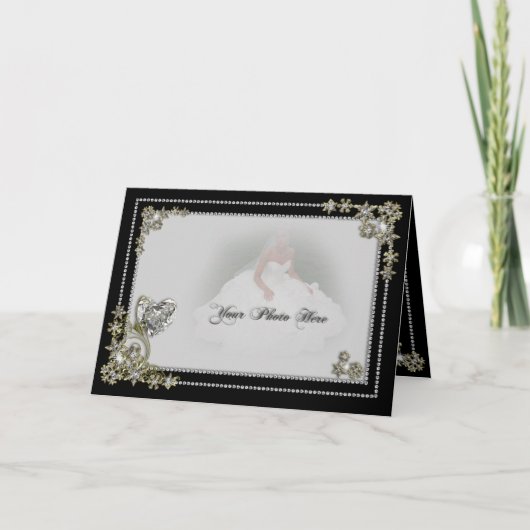 Diamond Snow Flake & Heart Winter Photo Karte (Vorderseite)