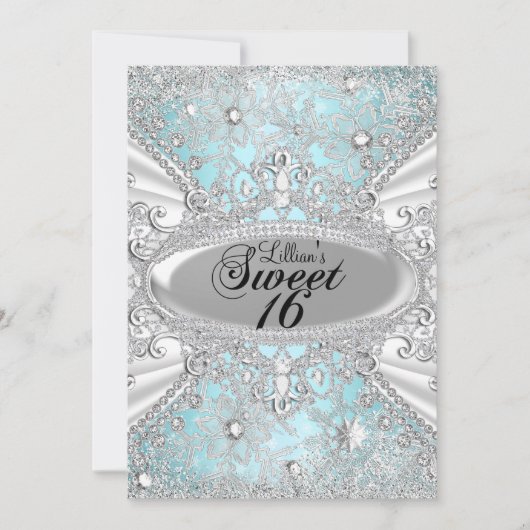 Diamond Snowflake Blue Winter Wonderland Sweet 16 Einladung (Vorderseite)