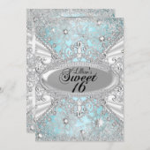 Diamond Snowflake Blue Winter Wonderland Sweet 16 Einladung (Vorne/Hinten)