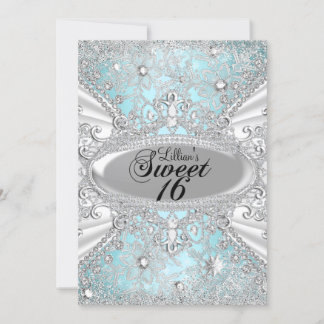 Diamond Snowflake Blue Winter Wonderland Sweet 16 Einladung
