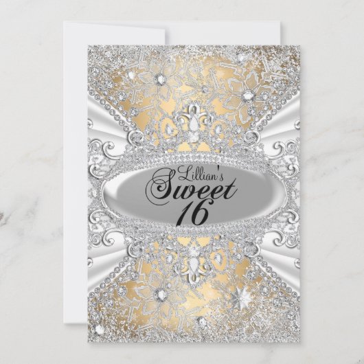 Diamond Snowflake Gold Winter Wonderland Sweet 16 Einladung (Vorderseite)