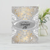 Diamond Snowflake Gold Winter Wonderland Sweet 16 Einladung (Stehend Vorderseite)