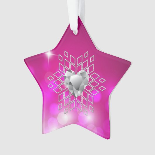 Diamond Snowflake Heart Fuschia Ornament (Vorderseite)