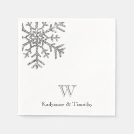 Diamond Snowflake Winter Wedding White Monogram Serviette