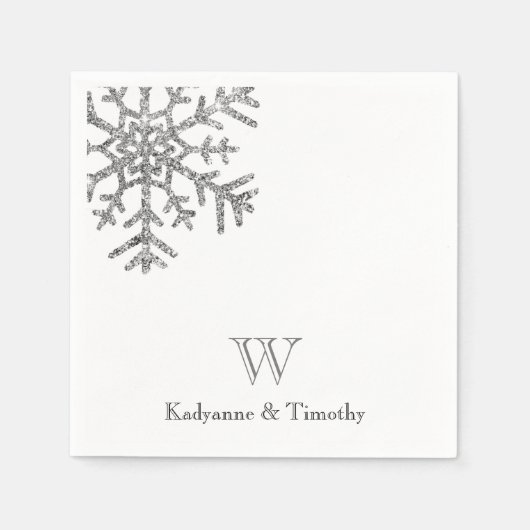 Diamond Snowflake Winter Wedding White Monogram Serviette (Vorderseite)