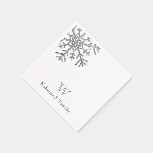 Diamond Snowflake Winter Wedding White Monogram Serviette (Ecke)