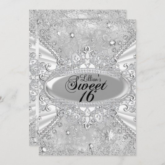 Diamond Snowflake Winter Wonderland Sweet 16 Einladung (Vorne/Hinten)