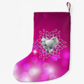 Diamond Snowflakes & Herz Fuschia Bokeh Kleiner Weihnachtsstrumpf (Rückseite)