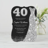 Diamond Sparkle Dress 40. Geburtstag Party Black Einladung (Stehend Vorderseite)