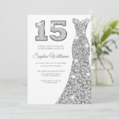 Diamond Sparkle Dress Quinceanera 15. Geburtstag Einladung (Stehend Vorderseite)