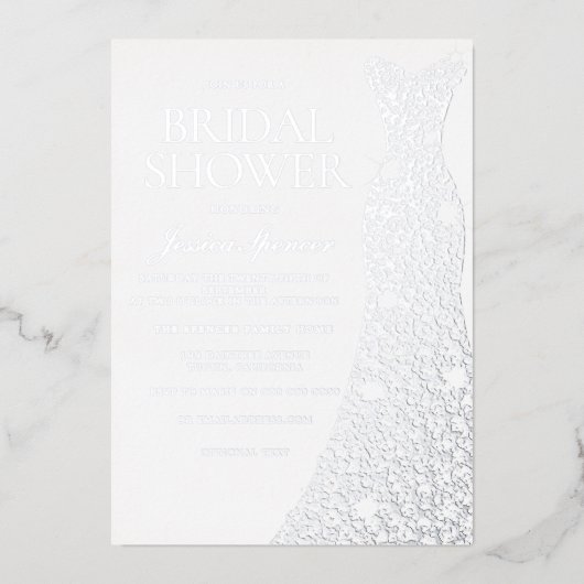 Diamond Sparkle Dress Wedding Brautparty Silver Folieneinladung (Vorderseite)