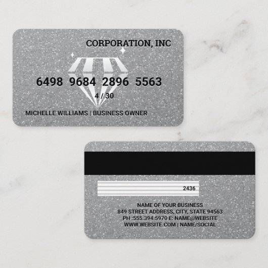 Diamond Sparkle | Glitterie | Kreditkarte Visitenkarte (Vorne/Hinten)