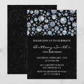 Diamond Sparkle Glitzer Black 74. Geburtstag Einladung (Vorne/Hinten)