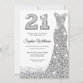 Diamond Sparkle Glitzer Dress 21. Geburtstag Party Einladung (Vorderseite)