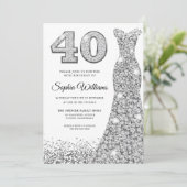 Diamond Sparkle Glitzer Dress 40. Geburtstag Party Einladung (Stehend Vorderseite)