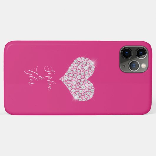 Diamond Sparkle Heart, DIY Names Script, Deep Pink Case-Mate iPhone Hülle (Rückseite (Horizontal))