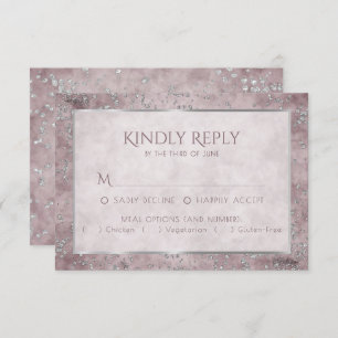 Diamond Sparkle Mauve und Silver Glitzer Entree RSVP Karte