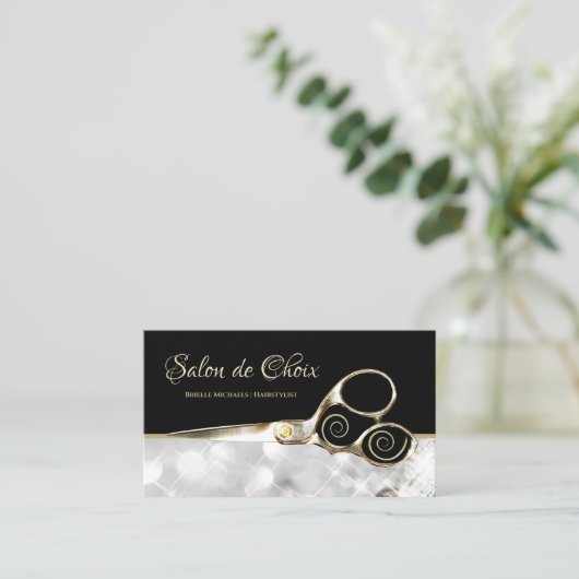 Diamond Sparkle Salon Gold Friseursalon Scheren Visitenkarte (Stehend Vorderseite)