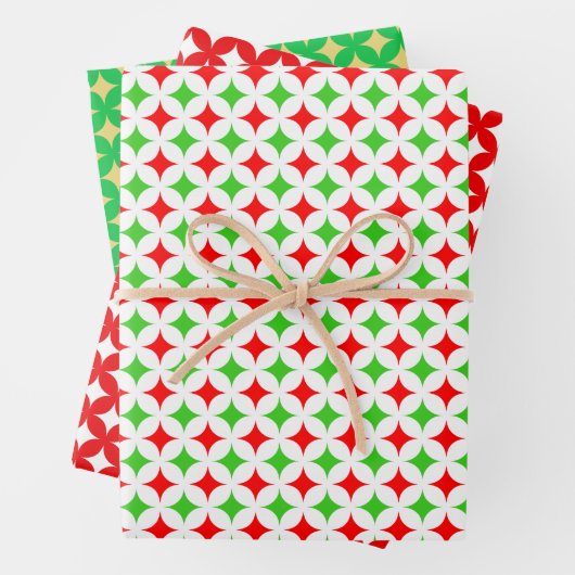 Diamond Star auf Grün, Rot und Weiß Geschenkpapier Set (Beispiel)