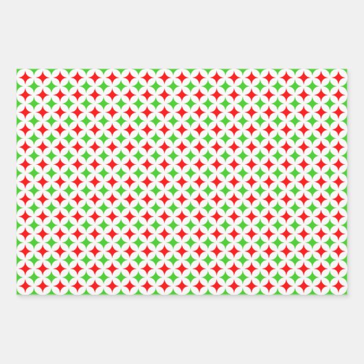 Diamond Star auf Grün, Rot und Weiß Geschenkpapier Set (Vorderseite)