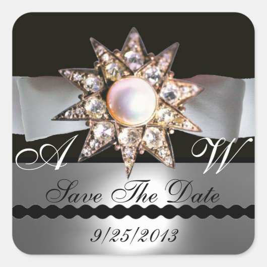 DIAMOND STARTET SCHWARZ-WEISSES RIBBON-MONOGRAMM QUADRATISCHER AUFKLEBER (Vorderseite)