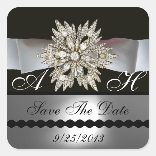 DIAMOND STARTET SCHWARZ-WEISSES RIBBON-MONOGRAMM QUADRATISCHER AUFKLEBER (Vorderseite)