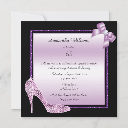 Diamond Stiletto & Romantic Bow Birthday Einladung (Vorderseite)